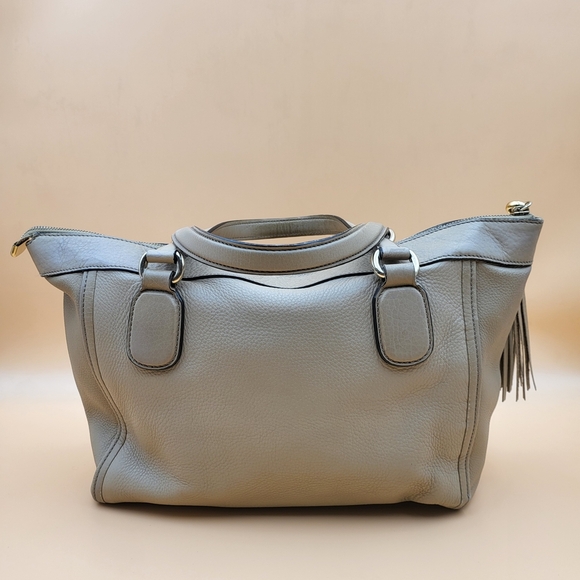 GUCCI Soho Grey Gold Leather Tassel Tote Bag..Authentic.. - Picture 3 of 15